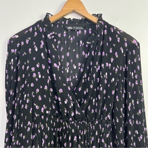 Zara Black and Purple Floral Ruffle Mini Dress - Picture 5 of 15